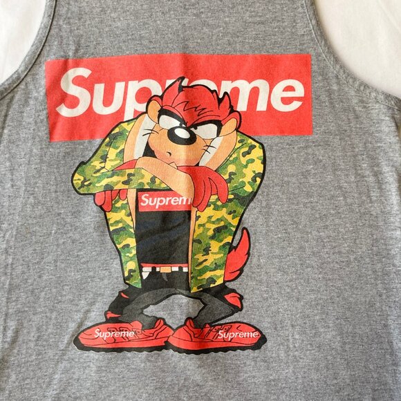 Vintage Taz Tasmanian Devil Camo Supreme Tank Top Muscle T-Shirt Size Small Gray - Picture 3 of 15